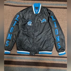Detroit Lions NFL Ultra Game Black And Blue Varsity Bomber Jacket Mens L